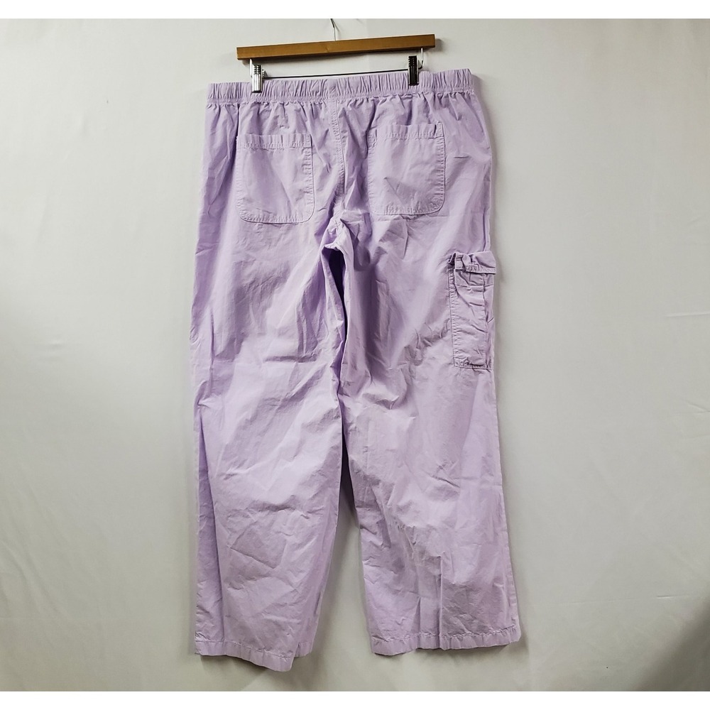 Aerie Wide‎ Leg Cargo Pants Women XL Pastel Purple Cotton Pocket Drawstring - Picture 2 of 10